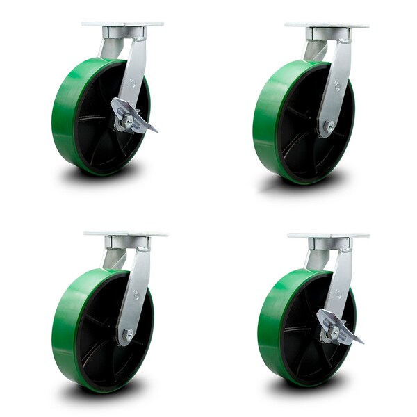 Service Caster 12 Inch Heavy Duty Green Poly on Cast Iron Caster Swivel Lock 2 Brakes SCC, 2PK SCC-KP92S1230-PUR-GB-BSL-2-SLB-2 - main